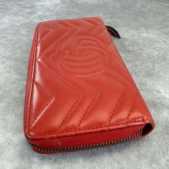Gucci Gg Marmont Matelasse Quilted Accordion Red Wallet - Picture 7 of 14